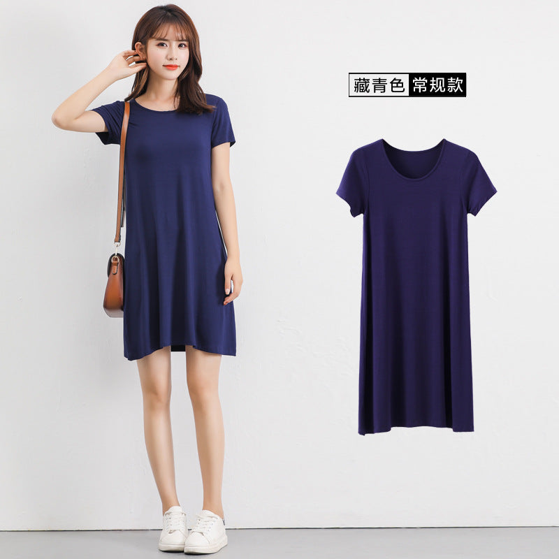 Vestido casual de manga corta de color liso para mujer