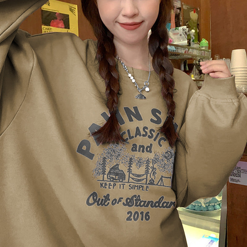 Women Street Casual Alphabet Print Fleece-Lined Sweatshirt