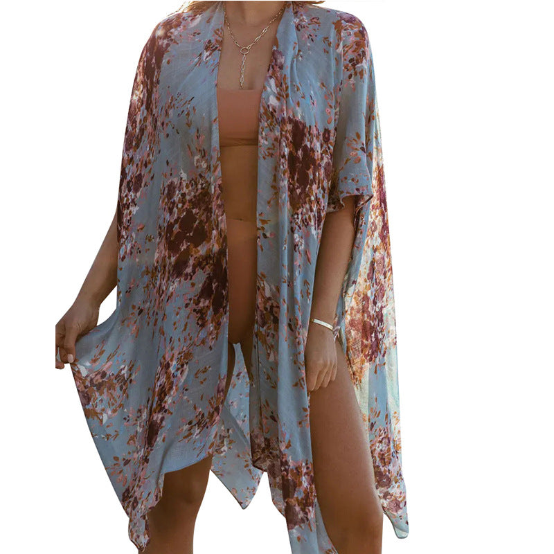 Traje de baño de gasa estampado para mujer, informal, para vacaciones en la playa