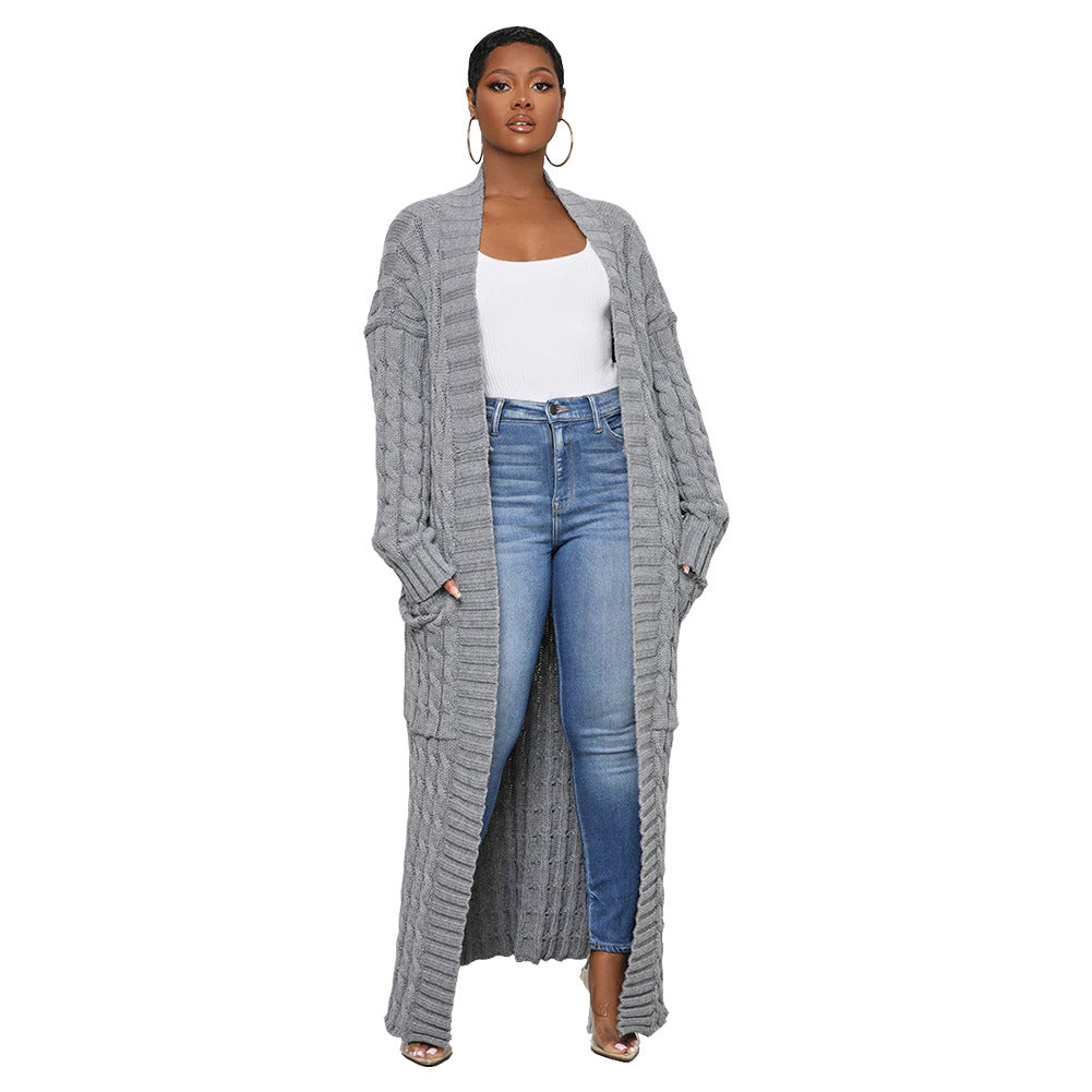 Women Winter Solid Color Long Sleeve Loose Casual Knitted Cardigan Over Coat