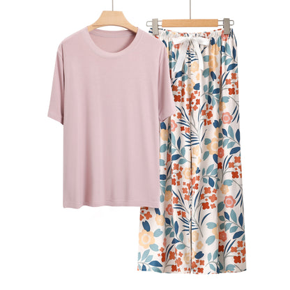 Conjunto de pijama informal de manga corta con top y pantalón para mujer