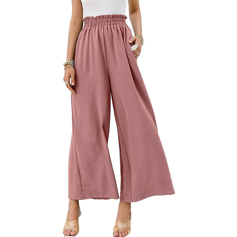 Summer Women Solid Color High-Waisted Loose Casual Wide-Leg Pants