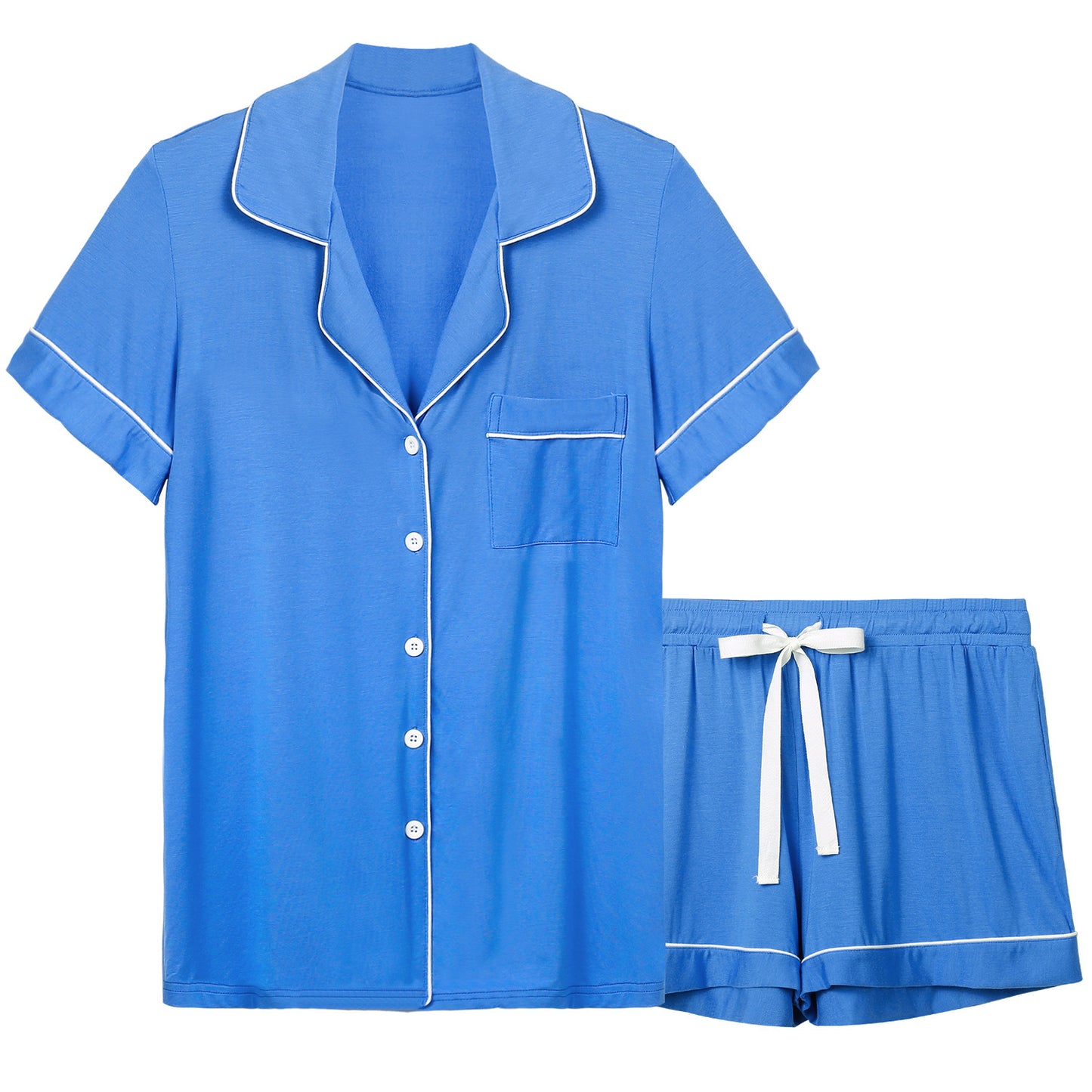 Pijama de dos piezas de verano para mujer, transpirable, informal, con solapa y manga corta.