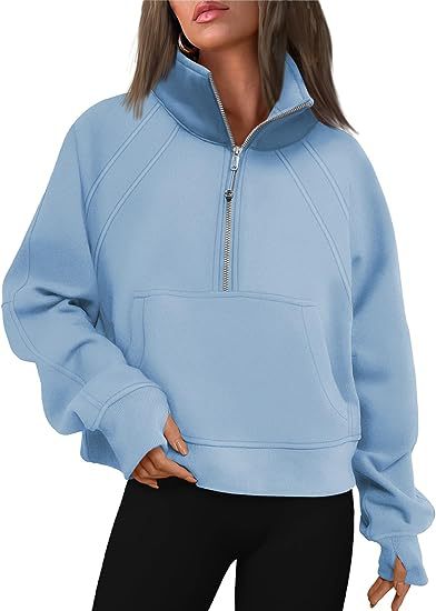 Sudadera informal de invierno para mujer, color liso, con cuello con cremallera y forro polar