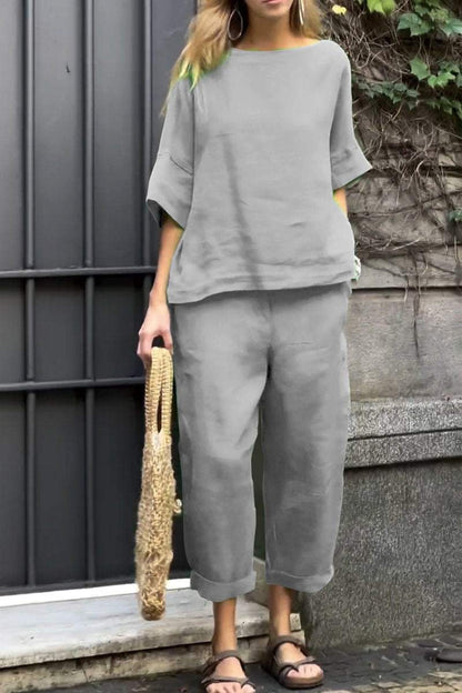 Conjunto de dos piezas de camisa y pantalón holgados de color liso para mujer