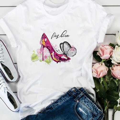 Camiseta holgada informal de manga corta con estampado floral para mujer
