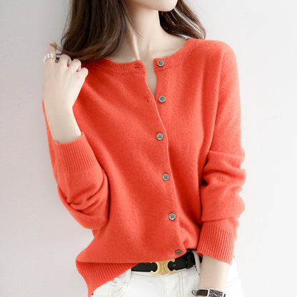 Women'S Elegant Office Chic Solid Color Rib-Knit Round Neck Long Sleeve Casual Knitted Sweater Coats