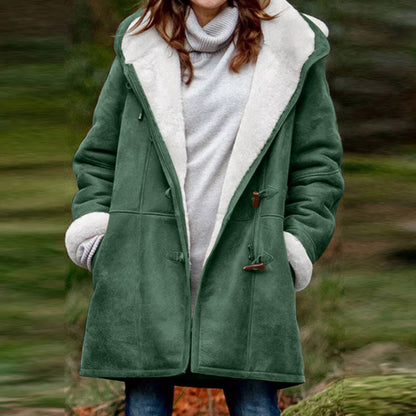 Abrigo de felpa cálido con capucha y forro polar de manga larga informal de invierno para mujer de talla grande