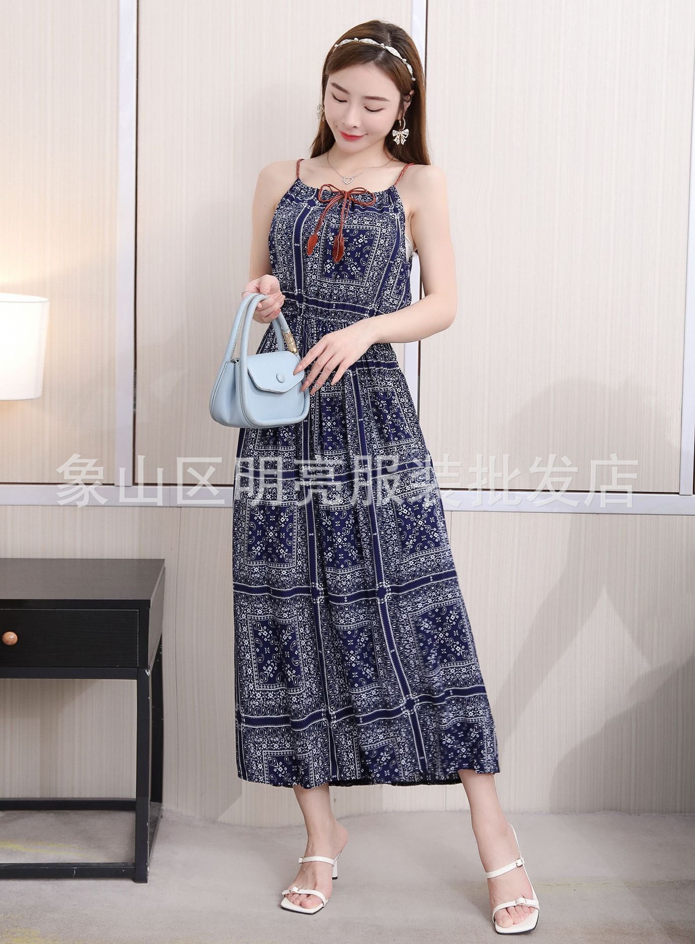 Women Fashion Casual Irregular Printing Sling Long Dress