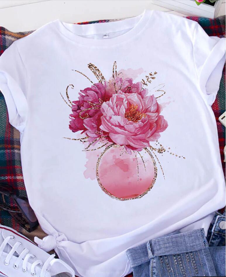 Camiseta informal de manga corta con estampado de corazón para mujer