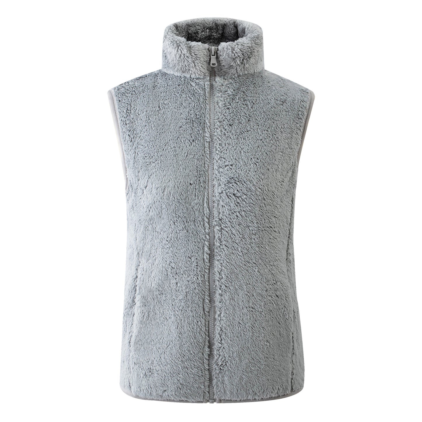 Chaleco informal de invierno de lana de color liso con cuello alto sin mangas para mujer