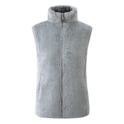 Chaleco informal de invierno de lana de color liso con cuello alto sin mangas para mujer