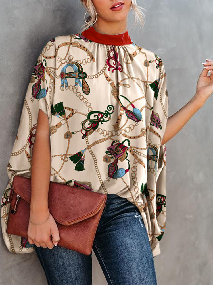 Blusa elegante informal holgada con mangas murciélago y cuello redondo para mujer, ideal para oficina y verano