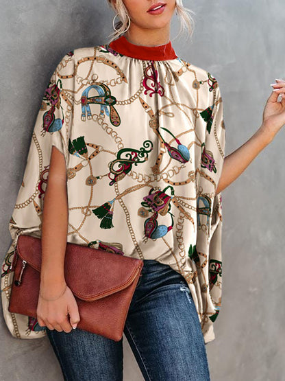 Blusa elegante informal holgada con mangas murciélago y cuello redondo para mujer, ideal para oficina y verano