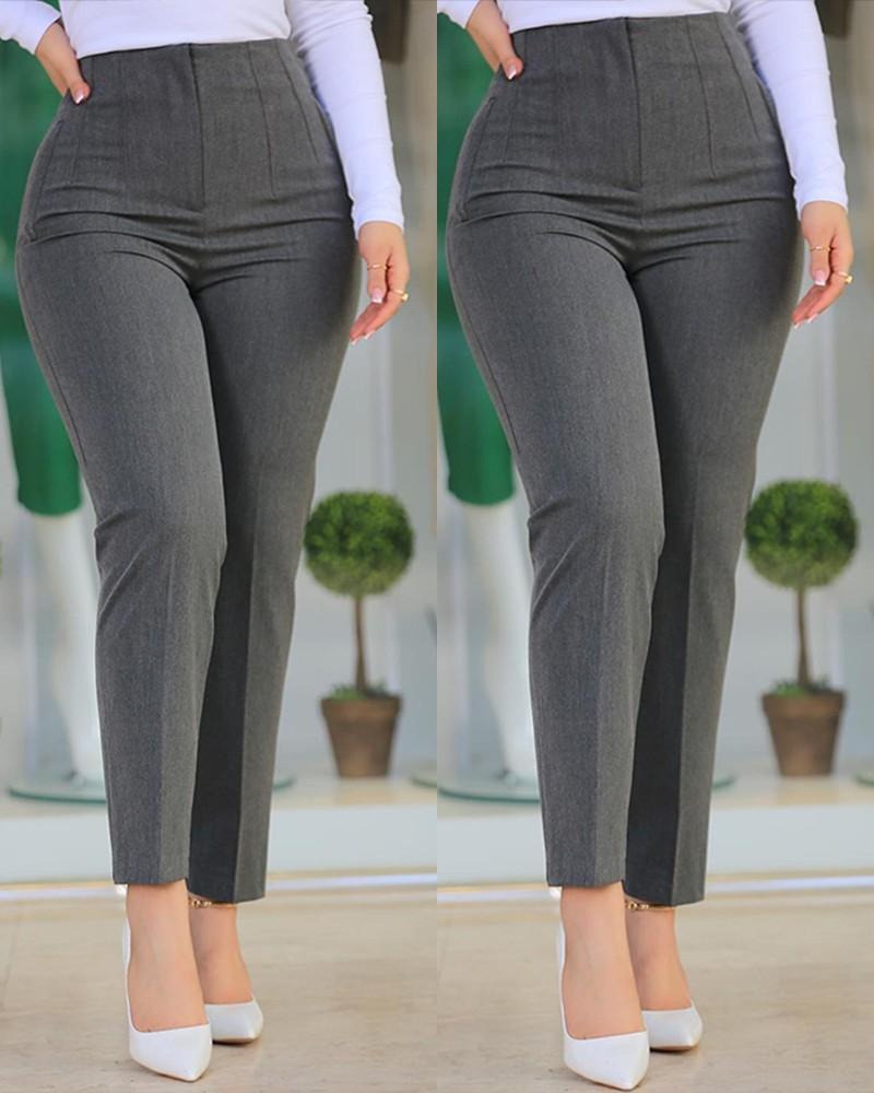 Casual Fashion Women Solid Color Office Chic Crop Pants
