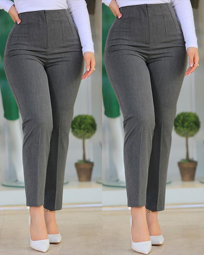 Casual Fashion Women Solid Color Office Chic Crop Pants