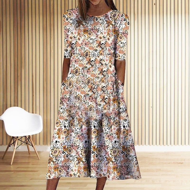 Vestido informal de manga corta con estampado floral para mujer