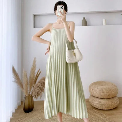 Vestido camisola plisado de color liso holgado informal para embarazadas