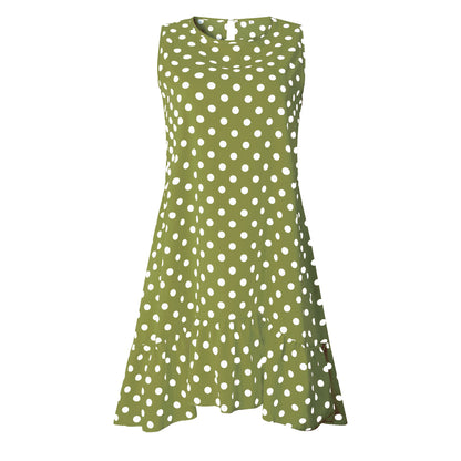 Women Bohemian Summer Polka Dot Sleeveless Ruffled Beach Mini Casual Sundress Fashion Dress