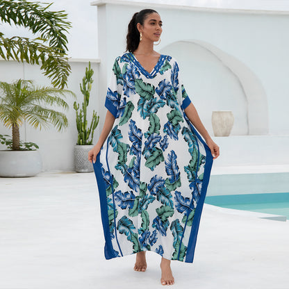 Traje de baño de playa holgado con cuello en V y estampado informal para mujer