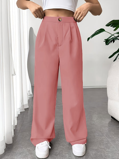 Pantalones rectos holgados con cintura alta y drapeados casuales a la moda para mujer