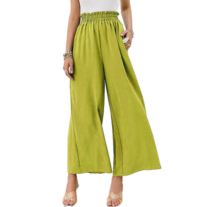 Pantalones casuales de color sólido con cintura alta y pierna ancha para mujer