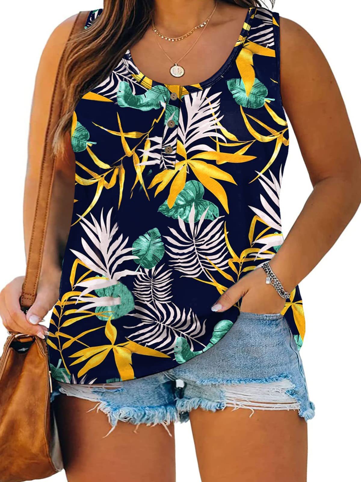 Top informal sin mangas con estampado gráfico de talla grande para mujer de verano