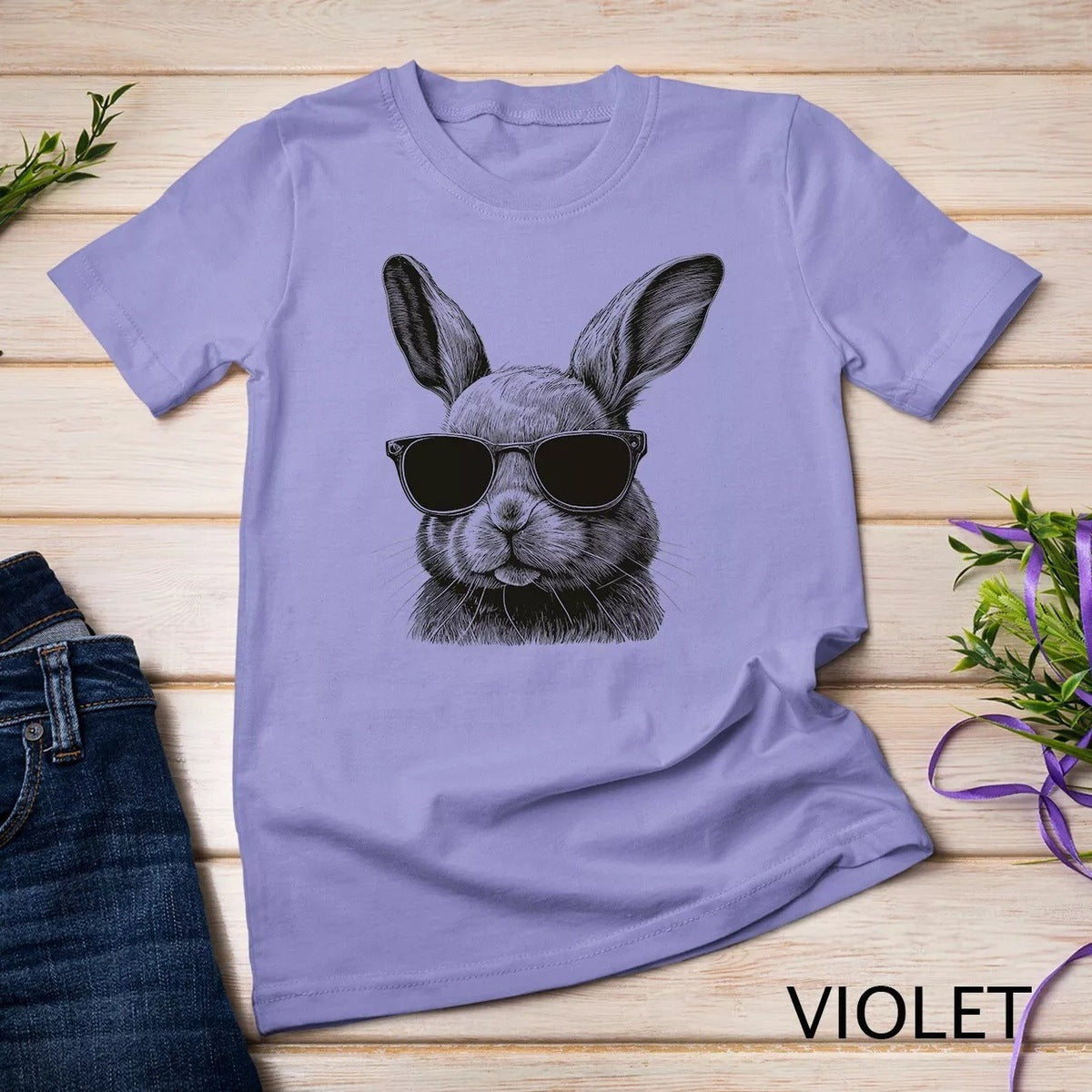 Camiseta holgada informal con estampado de conejo de Pascua para mujer