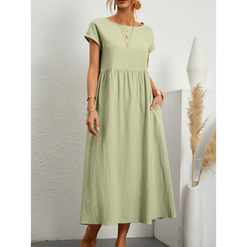 Vestido holgado informal de verano para mujer, color liso, sin mangas y con bolsillos