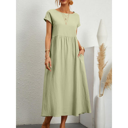 Vestido holgado informal de verano para mujer, color liso, sin mangas y con bolsillos