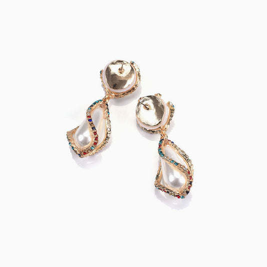 Multicolor Pearlized Pendant Earrings with Colorful Rhinestones