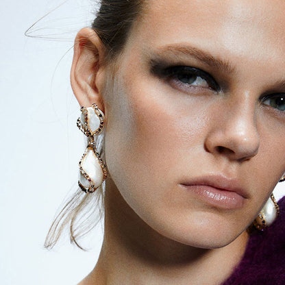 Multicolor Pearlized Pendant Earrings with Colorful Rhinestones