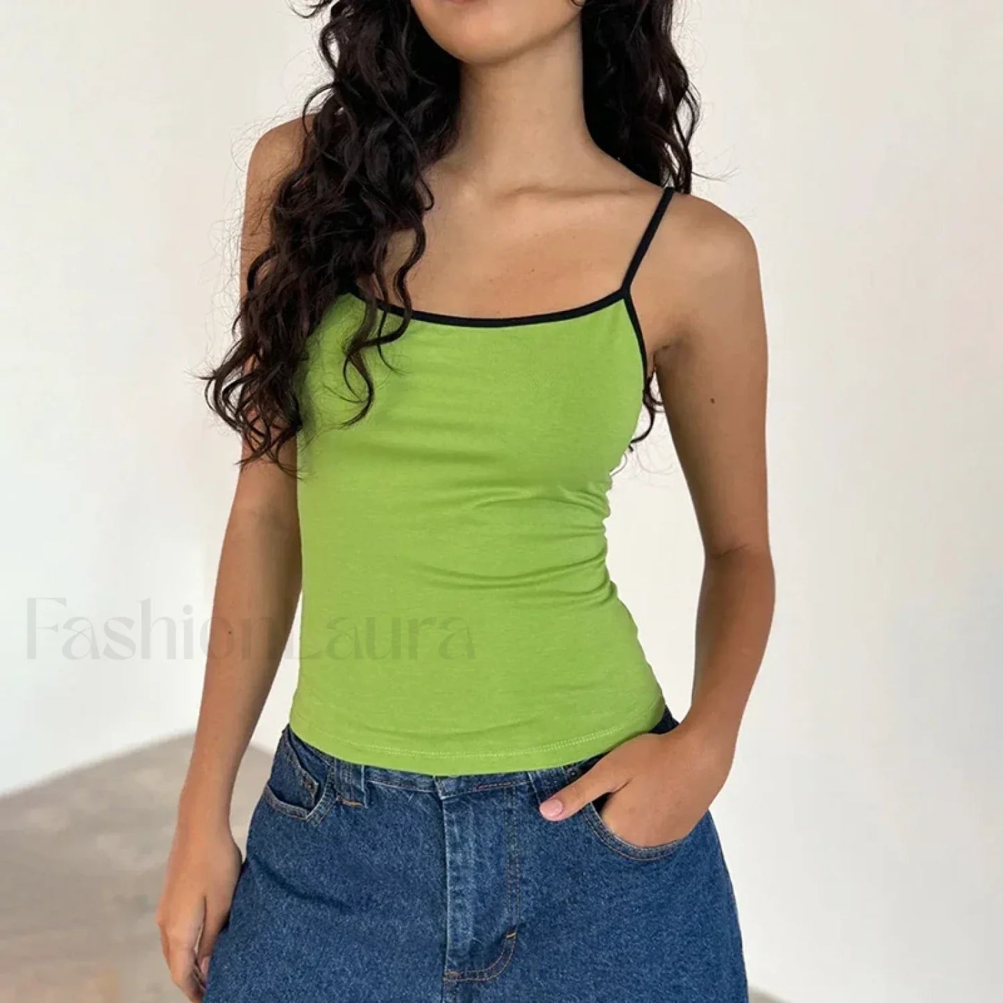Contrast Spaghetti Strap Crop Top