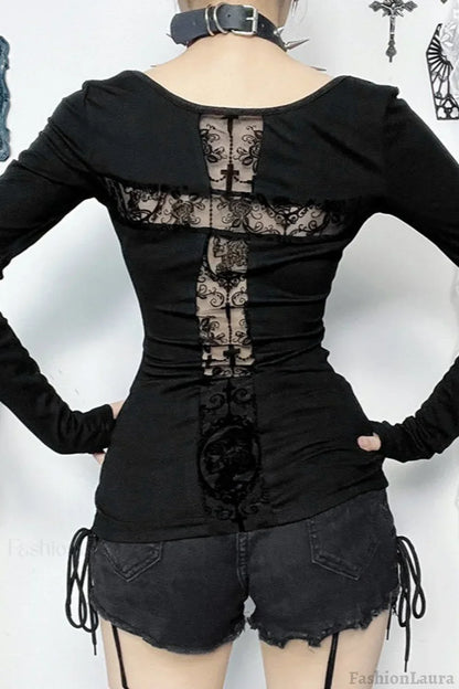 Contrast Stitch Cross Long Sleeve T-Shirt
