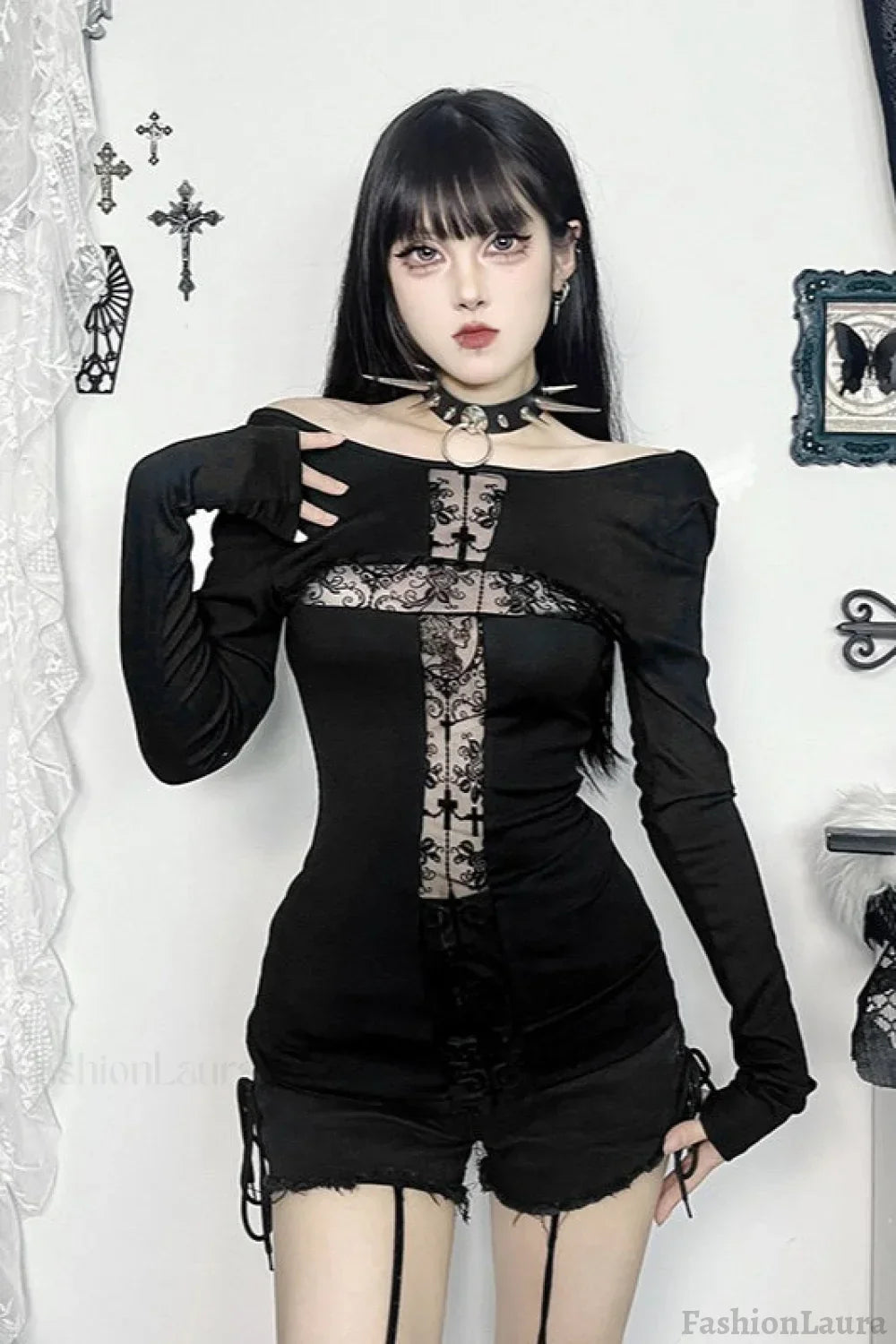 Contrast Stitch Cross Long Sleeve T-Shirt