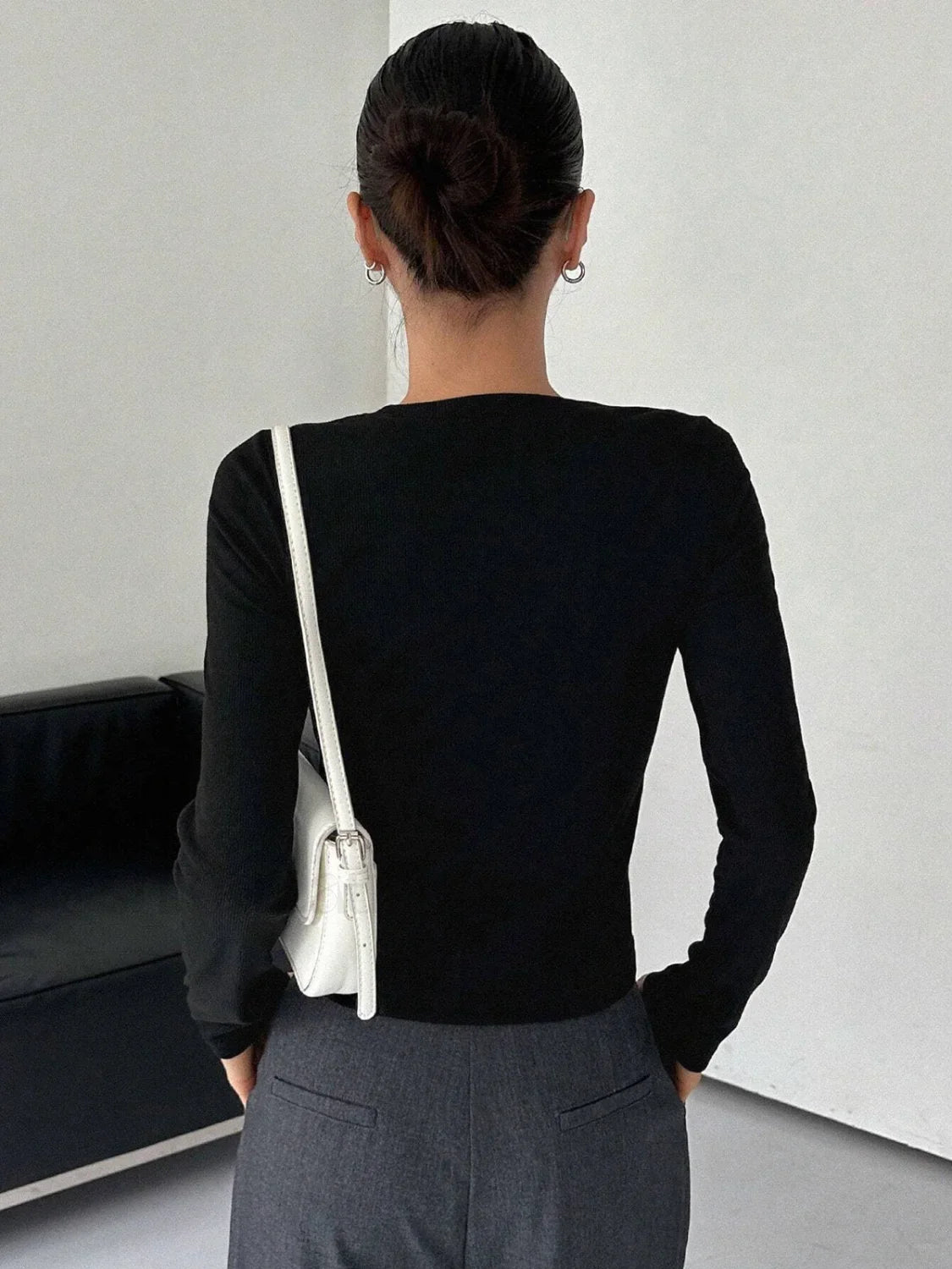 Contrast Trim Crew Trendy Neck Long Sleeve Shirt