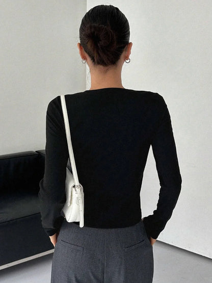 Contrast Trim Crew Trendy Neck Long Sleeve Shirt