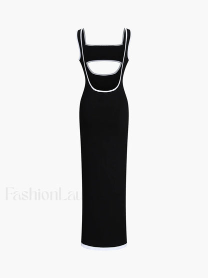 Contrast Trim Cutout Long Sweater Dress