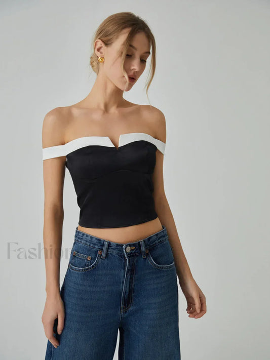 Contrast Trim Graceful Off-Shoulder Blouse