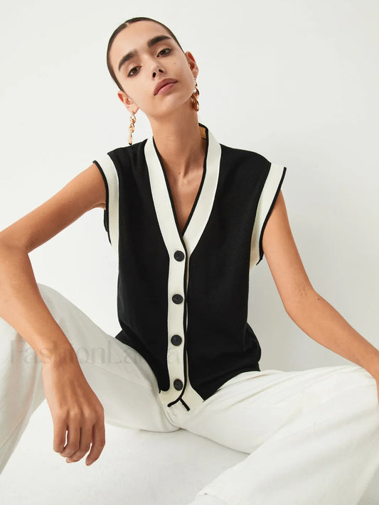 Contrast Trim Graceful Sweater Vest