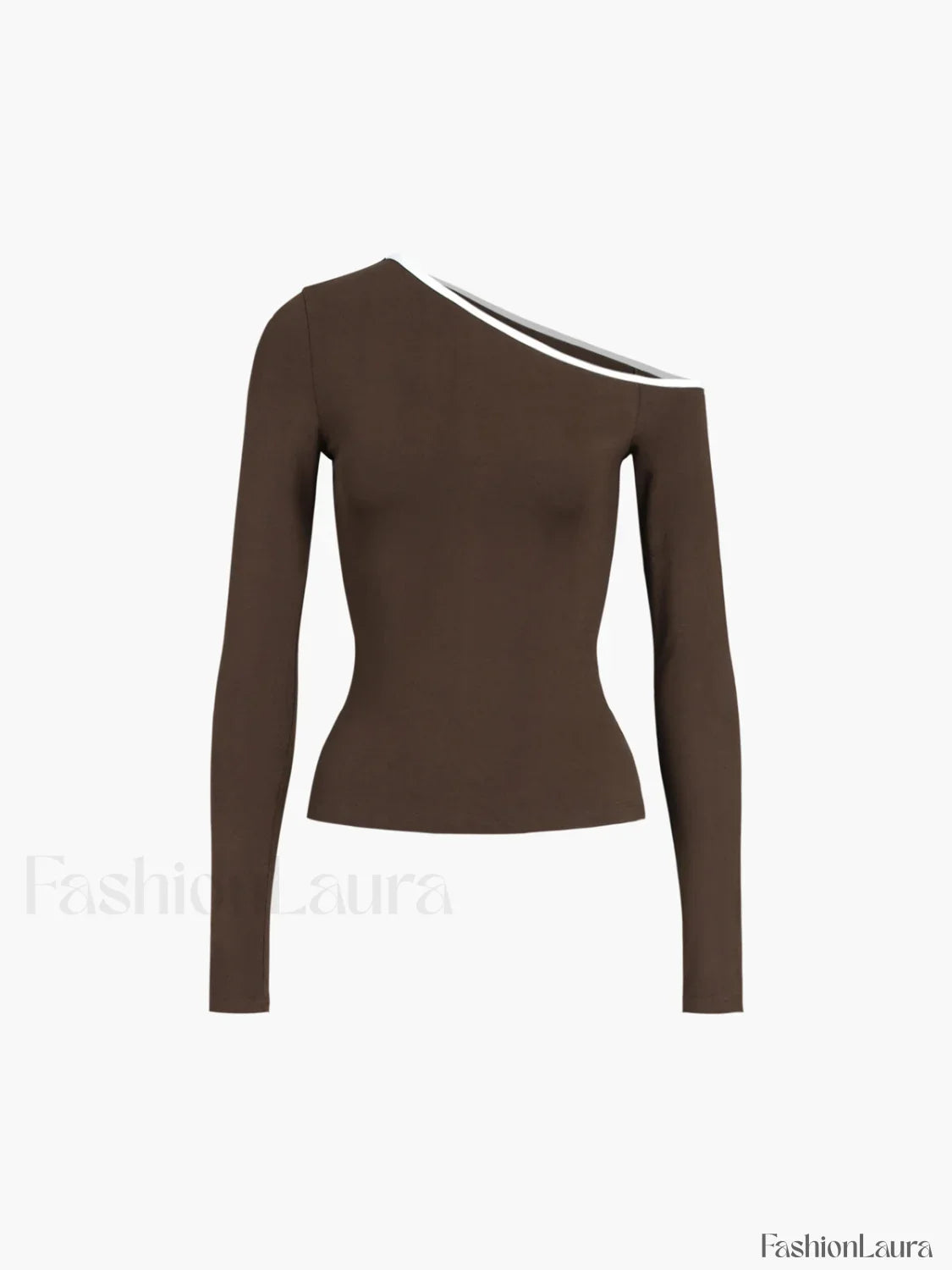 Contrast Trim Off Trendy Shoulder Long Sleeve Shirt
