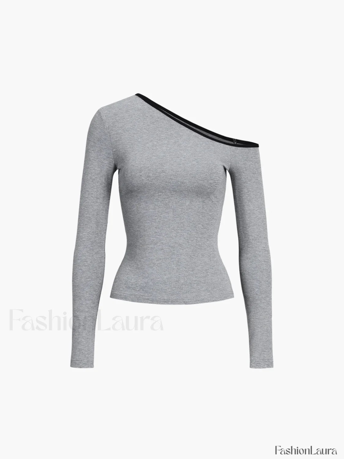 Contrast Trim Off Trendy Shoulder Long Sleeve Shirt