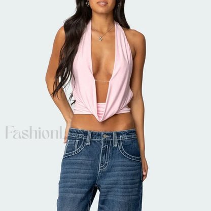 Coquette Deep V-Backless Crop Top