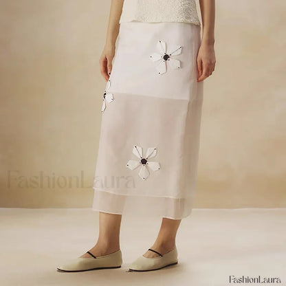 Cotton Floral Organza Slit Skirt