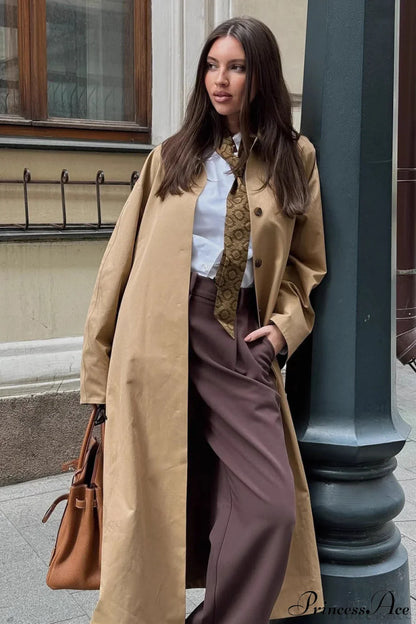 Cotton Lapel Single Breasted Long Loose Overcoat