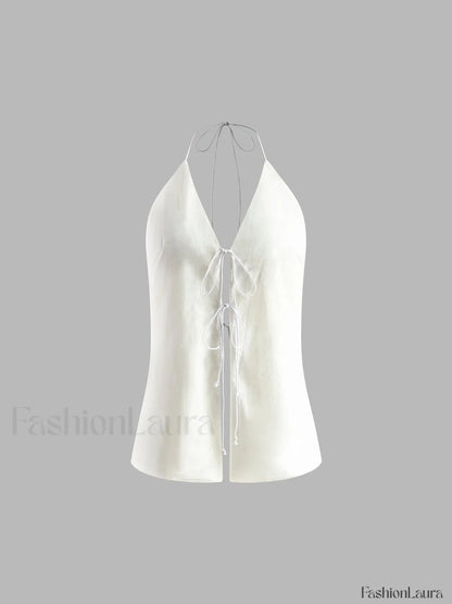 Cotton & Linen Backless Halter Top With Shorts Set