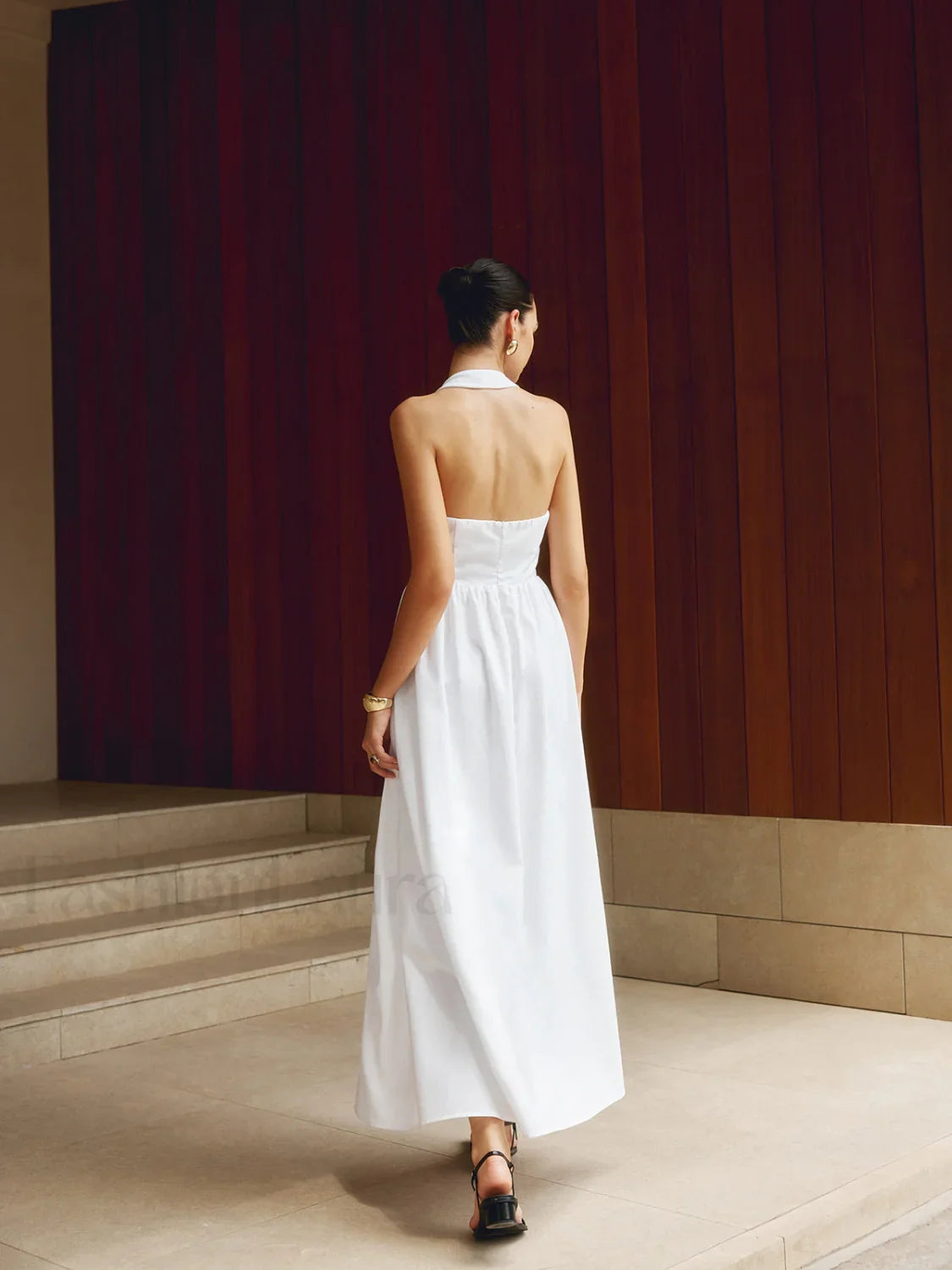 Cotton & Linen Halter Modern A Line Long Dress