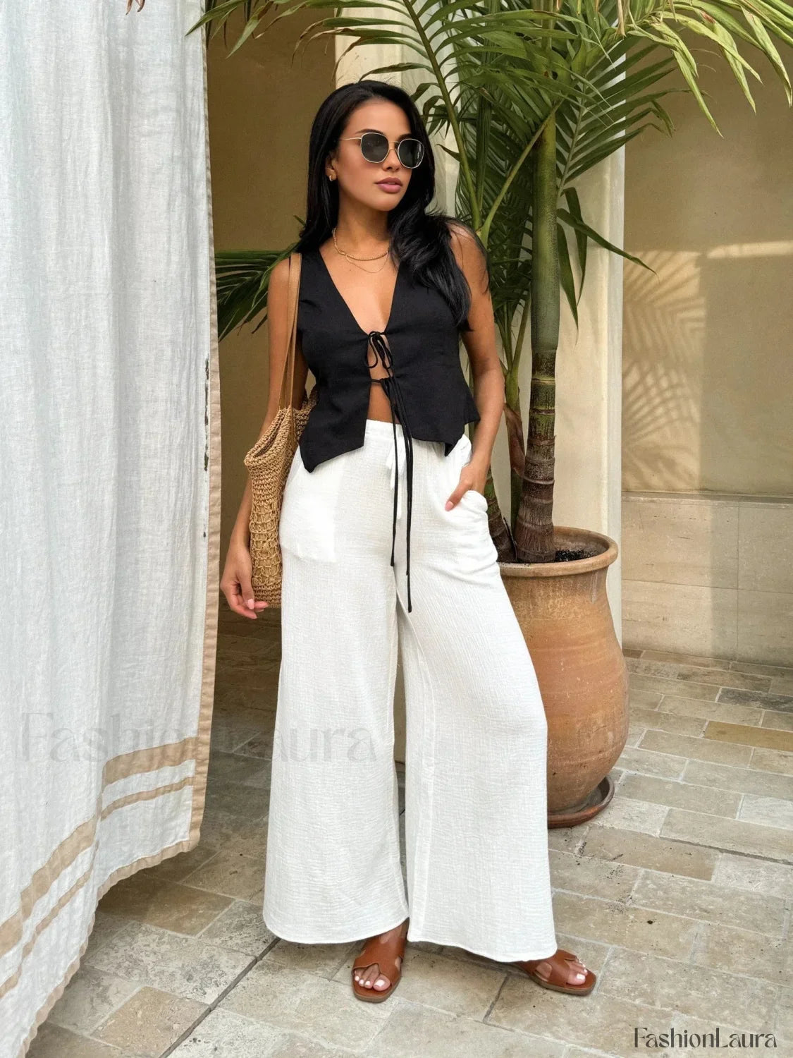 Cotton & Linen Trendy Tie-Detail Vest Top
