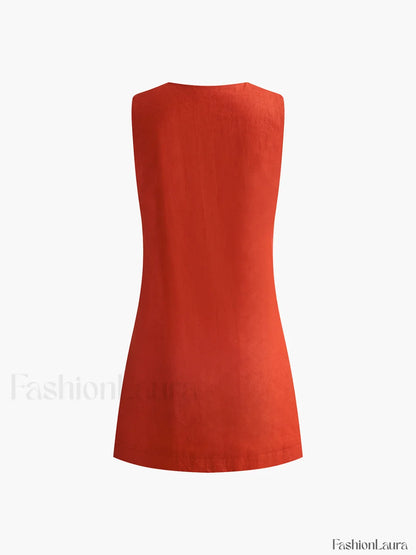 Cotton & Linen V-Neck Short Dress