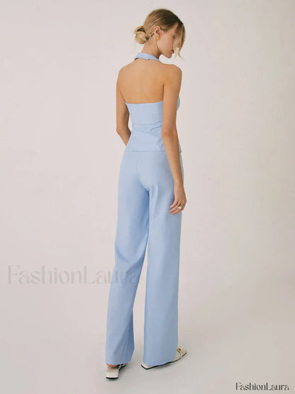 Cotton & Linen Vest Modern With Straight Leg Pants Set